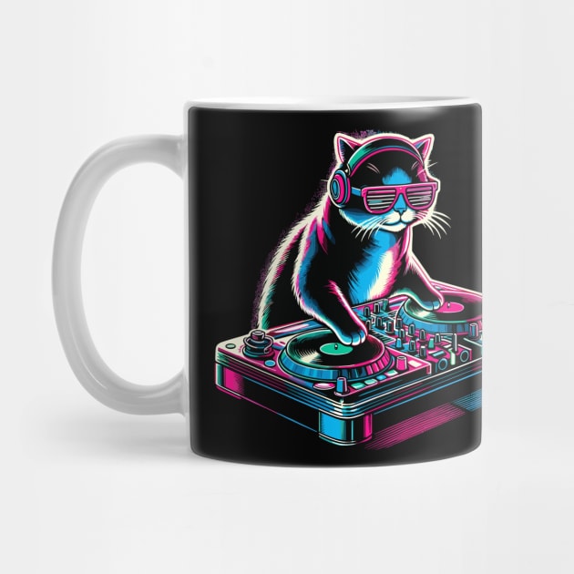 Retro Cat DJ Disco Rave Glow Party Music Funny Cat by KsuAnn